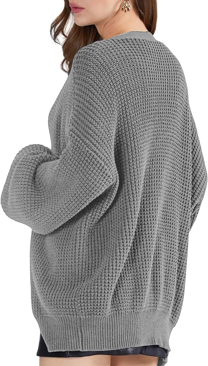 QUALFORT Cardigan Sweaters for Women 100% Cotton Button-Down Long Sleeve Oversized Knit Outerwear
