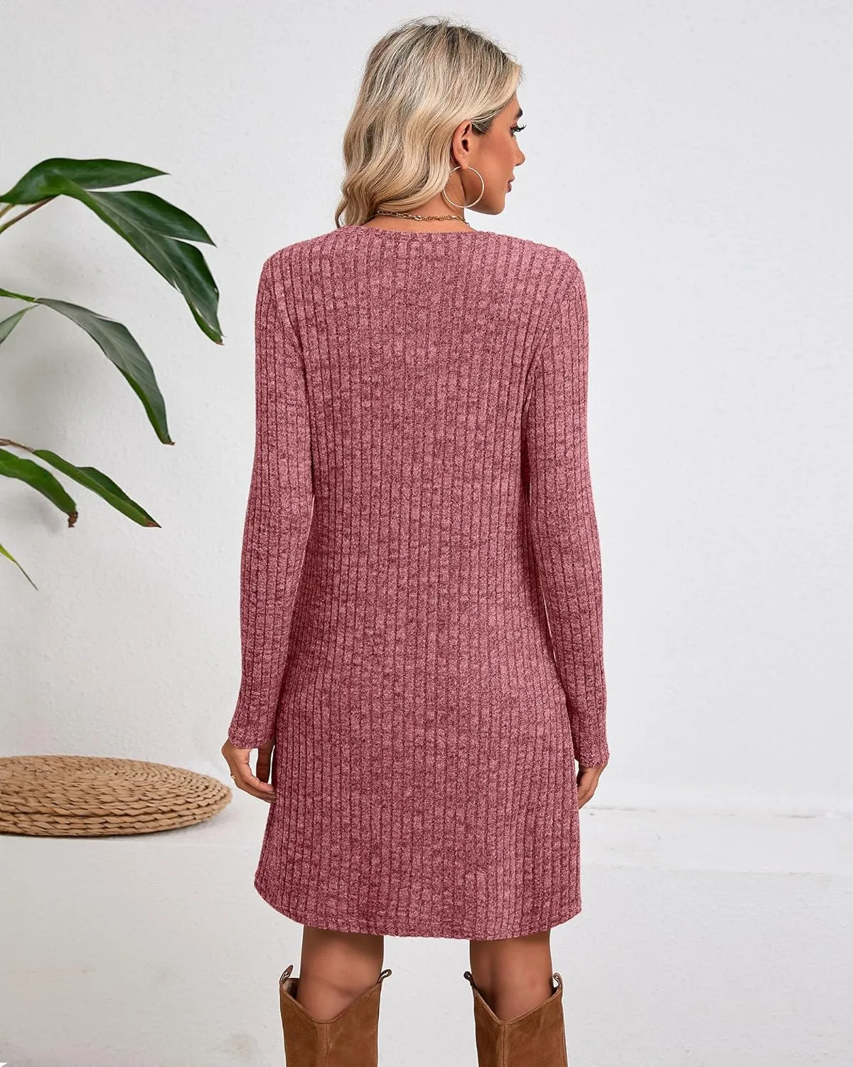 Riyiper 3 Pack Women's Long Sleeve Sweater Tunic Dresses - Loose Fitting Knit Crew Neck for Casual Fall Winter