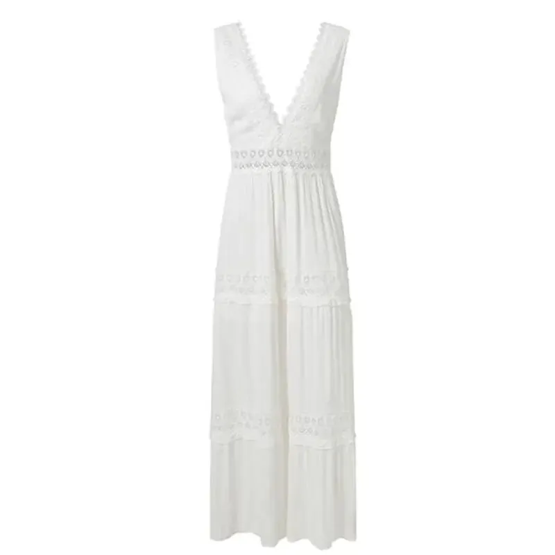 Sexy Deep V-Neck Lace Maxi Dress