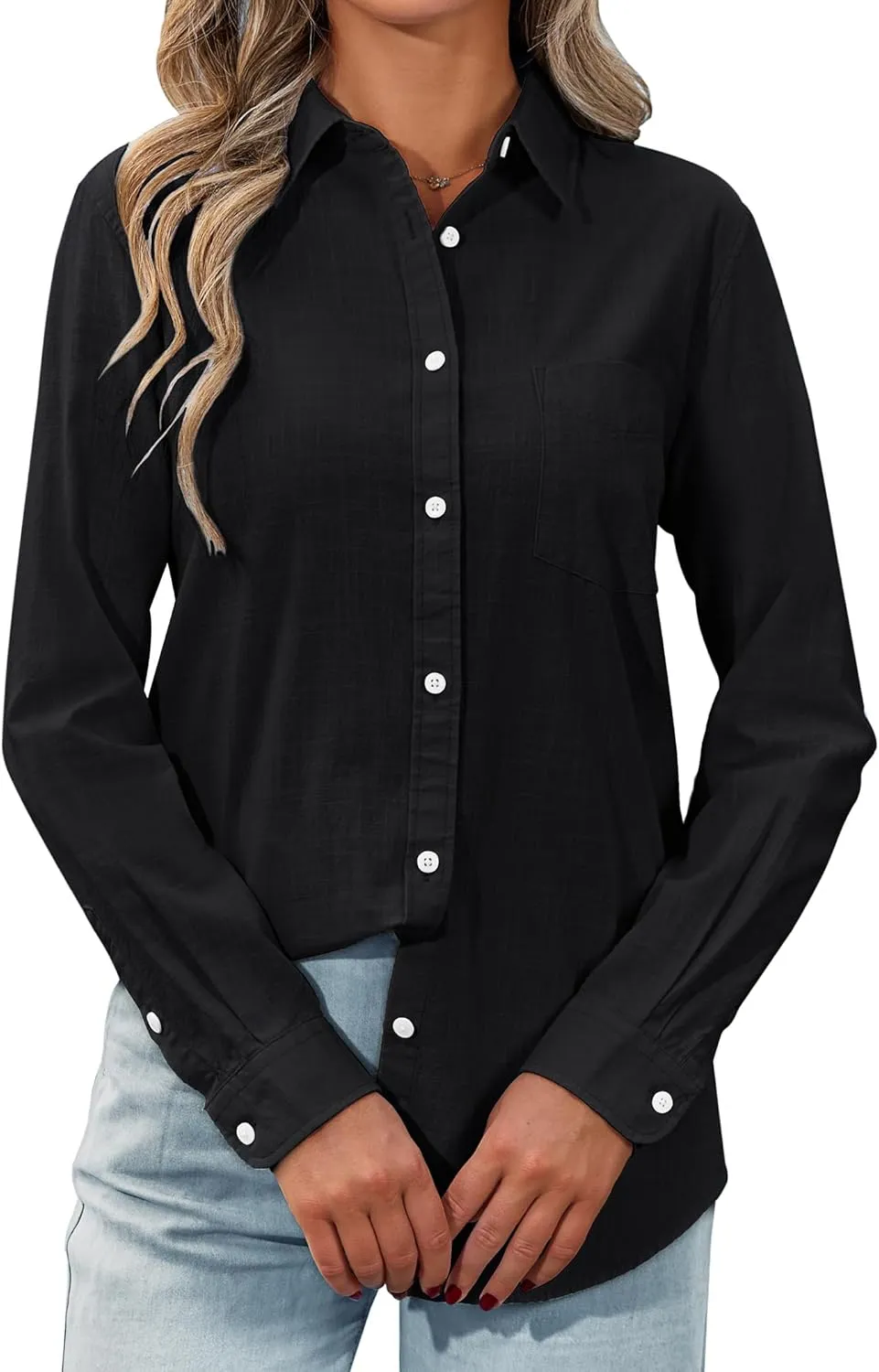 siliteelon Womens Button Down Shirt Linen Button Up Shirts for Women Long Sleeve Summer Shirt Collared Blouse Linen Tops