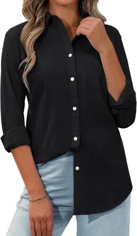 siliteelon Womens Button Down Shirt Linen Button Up Shirts for Women Long Sleeve Summer Shirt Collared Blouse Linen Tops