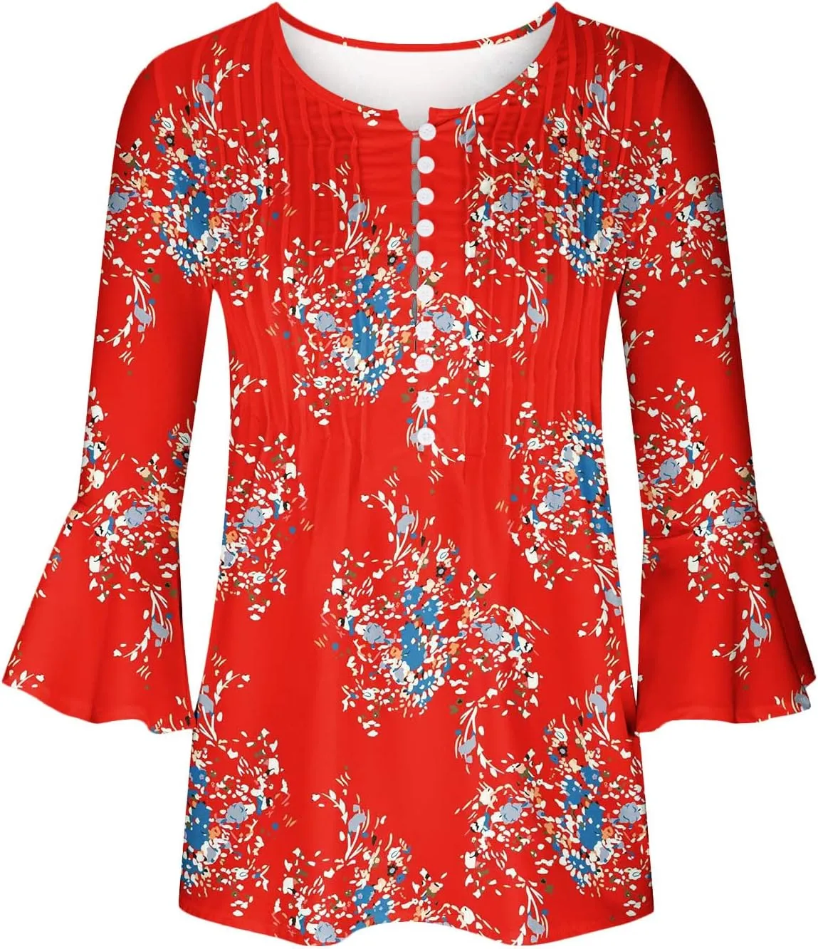 SMIDOW Women 3/4 Sleeve Graphic Tunic Tops Trendy 2024 Summer Casual v Neck Empire Waist t-Shirt Blouse