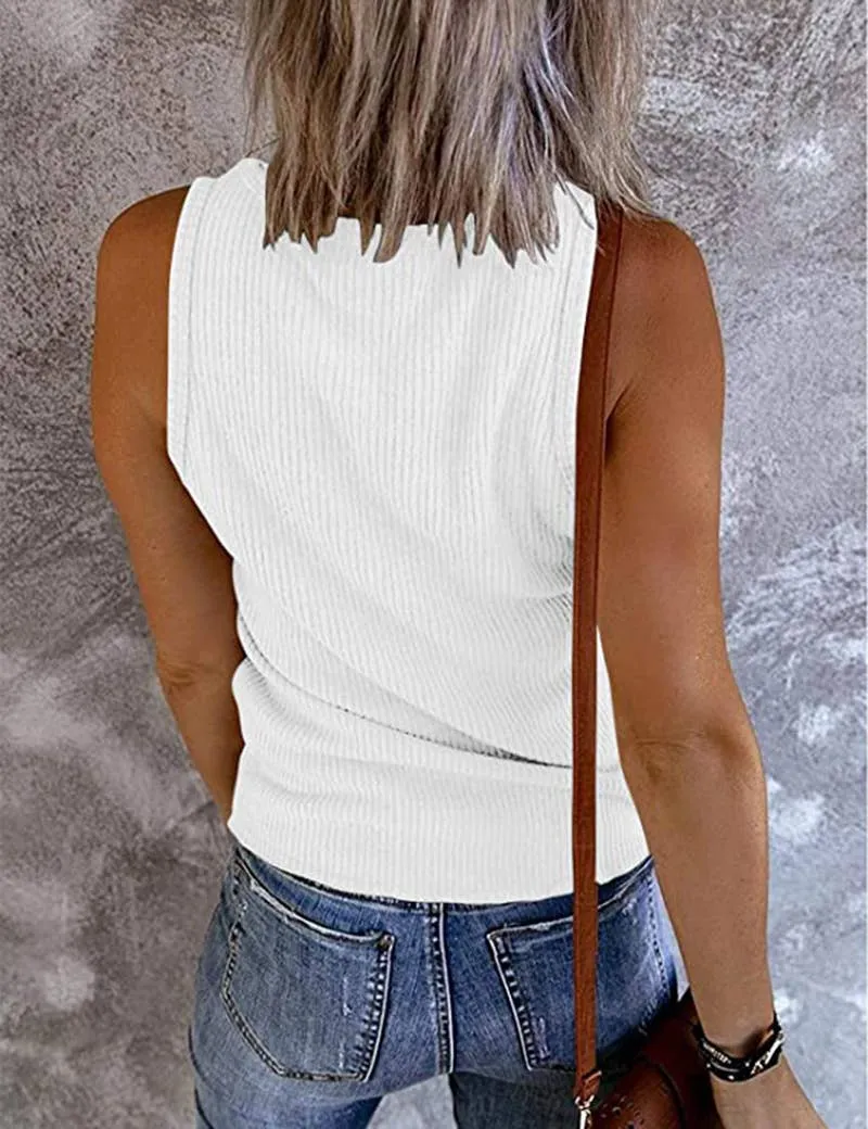 SOLID COLOR V-NECK BREASTED SLIM-FIT KNIT VEST: WHITE