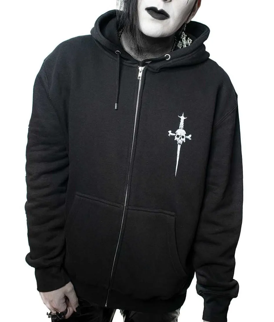 UNISEX Black/White Dagger Coffin Zip Hoodie