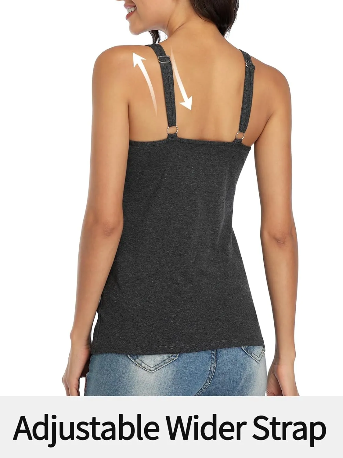 V FOR CITY Women's Cotton Tank Top with Shelf Bra Adjustable Wider Strap Camisole Basic Cami Tanks