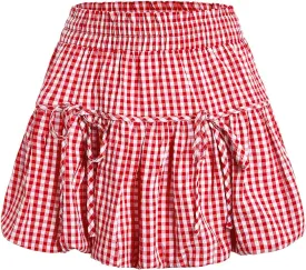 Verdusa Women's Bubble Skirt Ruffled Pleated Mini Skirt Elastic Waist Short Skater Skirts