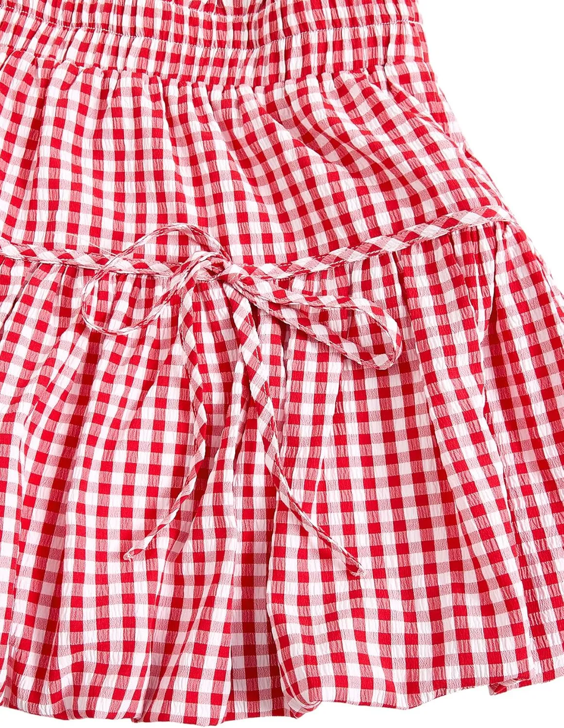 Verdusa Women's Bubble Skirt Ruffled Pleated Mini Skirt Elastic Waist Short Skater Skirts