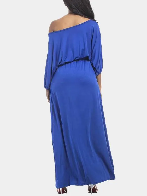 Wholesale Off The Shoulder 3/4 Length Sleeve Plain Maxi Dress