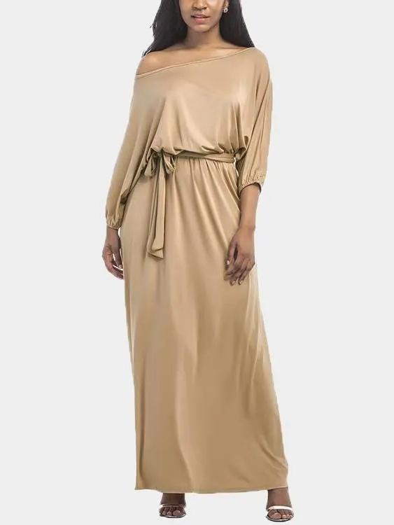 Wholesale Off The Shoulder 3/4 Length Sleeve Plain Maxi Dress