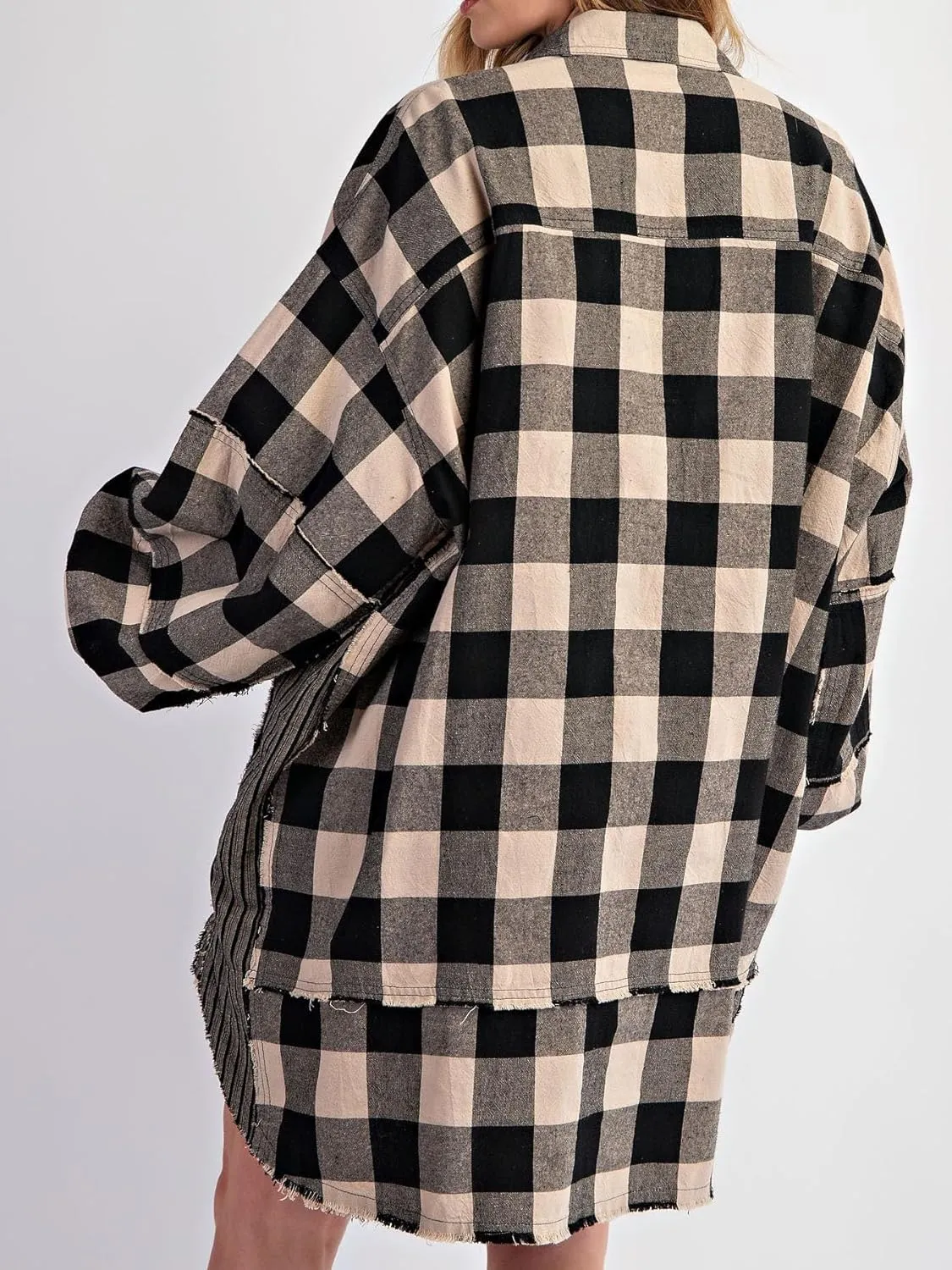 Women Flannel Plaid Shirt Dress Button Down Long Sleeve Collared Mini Dress Casual Boyfriend Shirts with Pockets