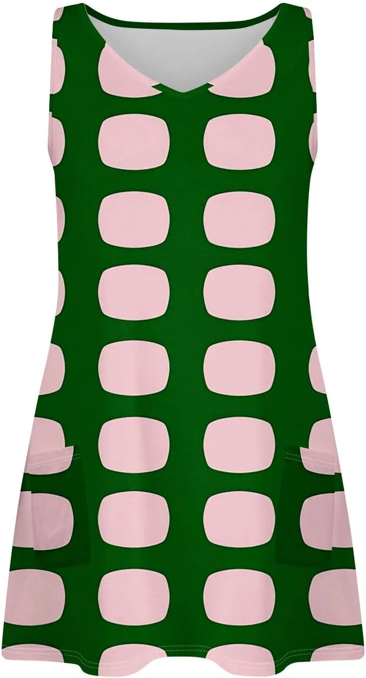Women Summer Dresses Casual Vacation Sundress Printed 2025 Swimsuit Coverup Beach Sleeveless Dress with Pocket