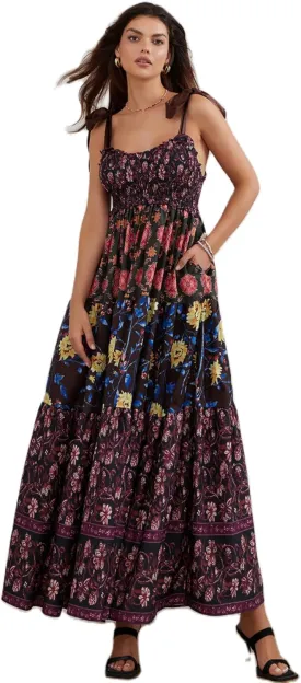 Women Summer Dresses Flowy Smocked Maxi Dress Sleeveless Sweetheart Y2K Floral Boho Summer Sundresses