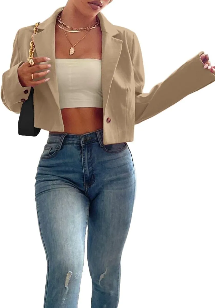 Women's 2025 Summer Cropped Blazer Jacket Lightweight Casual Eleglant Fully-Lined Fashion Work Office Blazers