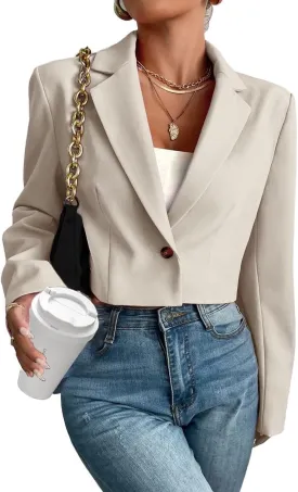 Women's 2025 Summer Cropped Blazer Jacket Lightweight Casual Eleglant Fully-Lined Fashion Work Office Blazers