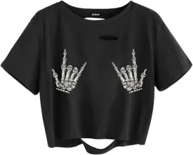 Womens Graphic Oversized Crop Tops Loose Cropped Distressed Tshirt Short-Sleeve Vintage Boxy Tee Shirts