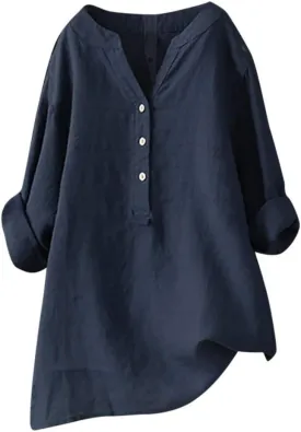 Womens Loose Buttons Down Blouse Tops Solid Casual Long Sleeve Shirt Blouse Low Cost T Shirts