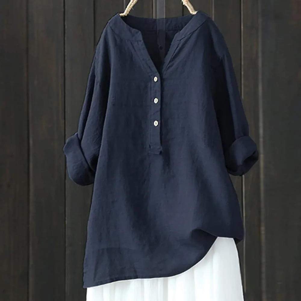Womens Loose Buttons Down Blouse Tops Solid Casual Long Sleeve Shirt Blouse Low Cost T Shirts