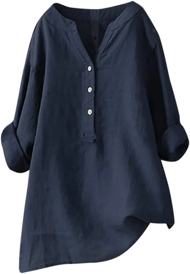 Womens Loose Buttons Down Blouse Tops Solid Casual Long Sleeve Shirt Blouse Low Cost T Shirts