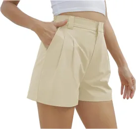 Women's Wide Leg Suit Tailored Shorts Casual Elastic Waist Summer Dressy Work Trouser Shorts with Flared Pockets