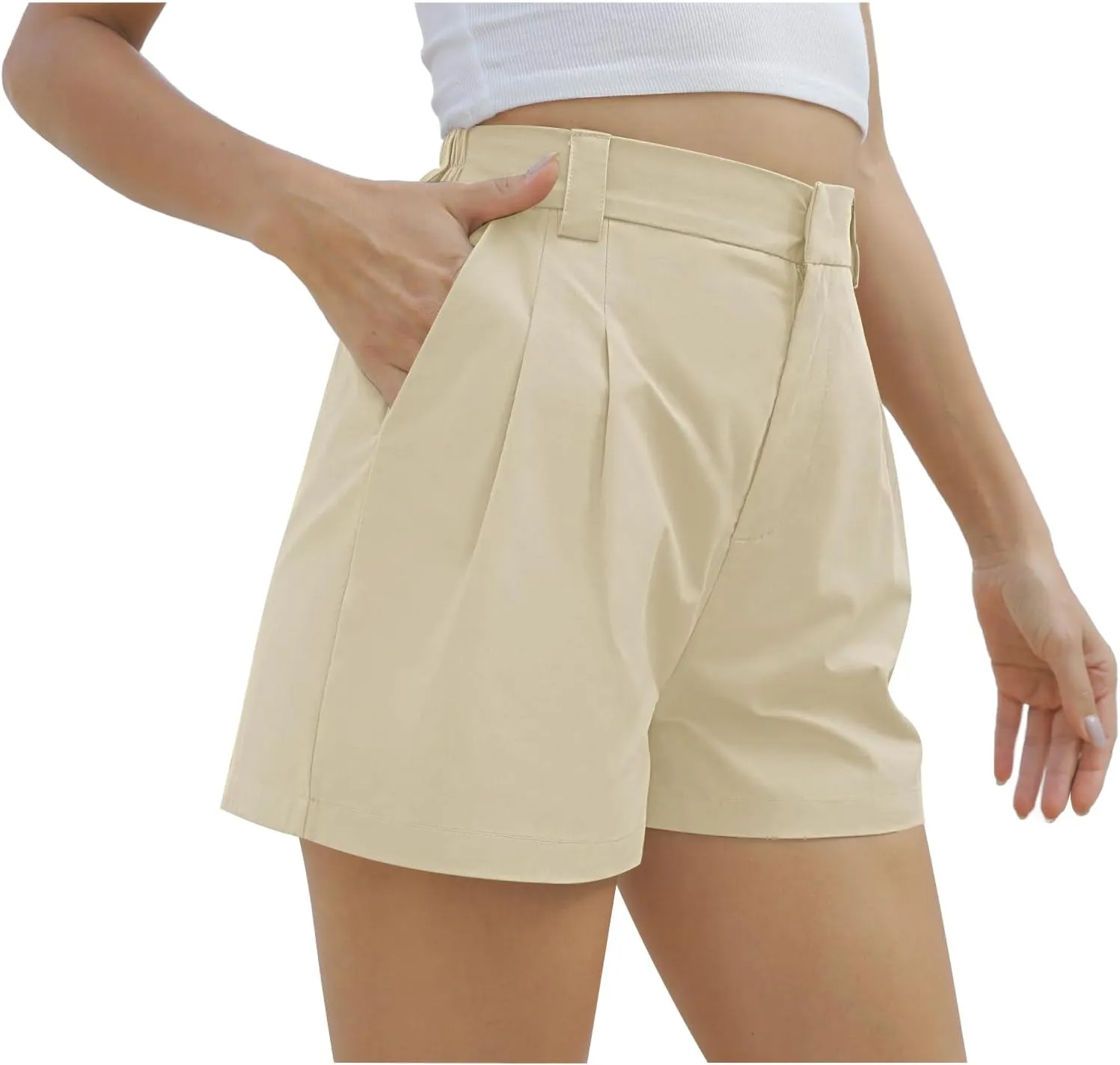 Women's Wide Leg Suit Tailored Shorts Casual Elastic Waist Summer Dressy Work Trouser Shorts with Flared Pockets