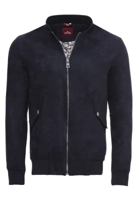 WSS Flap Pockets Suede Dark Blue Men Bomber Coat  - Singen