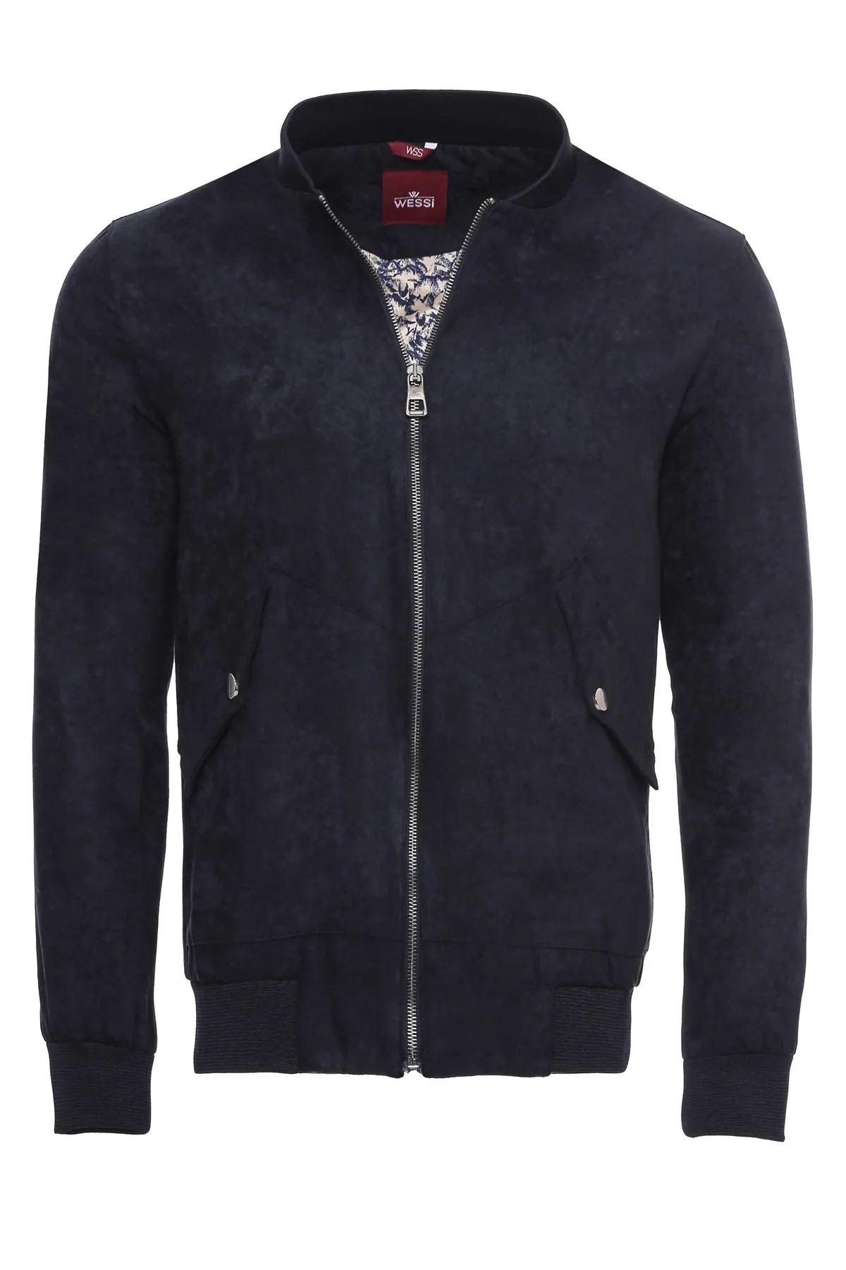 WSS Flap Pockets Suede Dark Blue Men Bomber Coat  - Singen